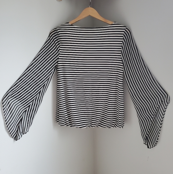 Alfani Striped Top With Sheer Sleeves and Beading. - Picture 4 of 5